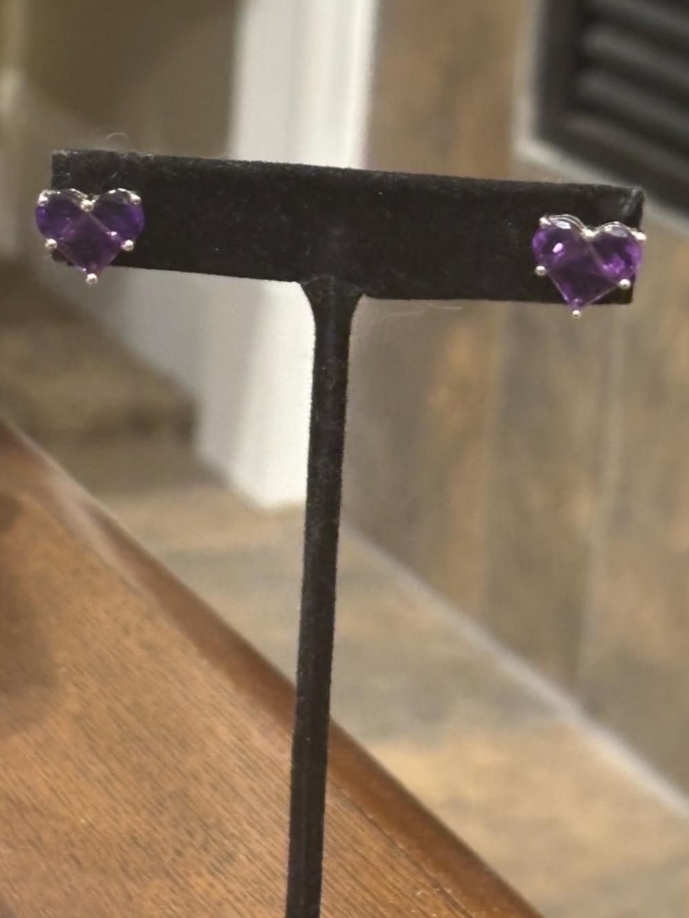 14KT White Gold and Amethyst Heart-Shaped Stud Earrings